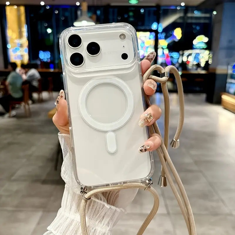 Crossbody Necklace Cord Rope Magnetic Clear Phone Case